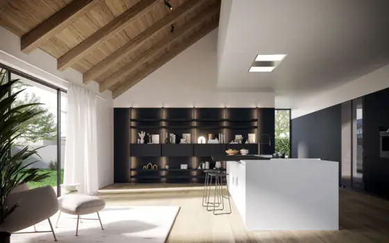 Wega modern kitchen with open shelving by Arredo3